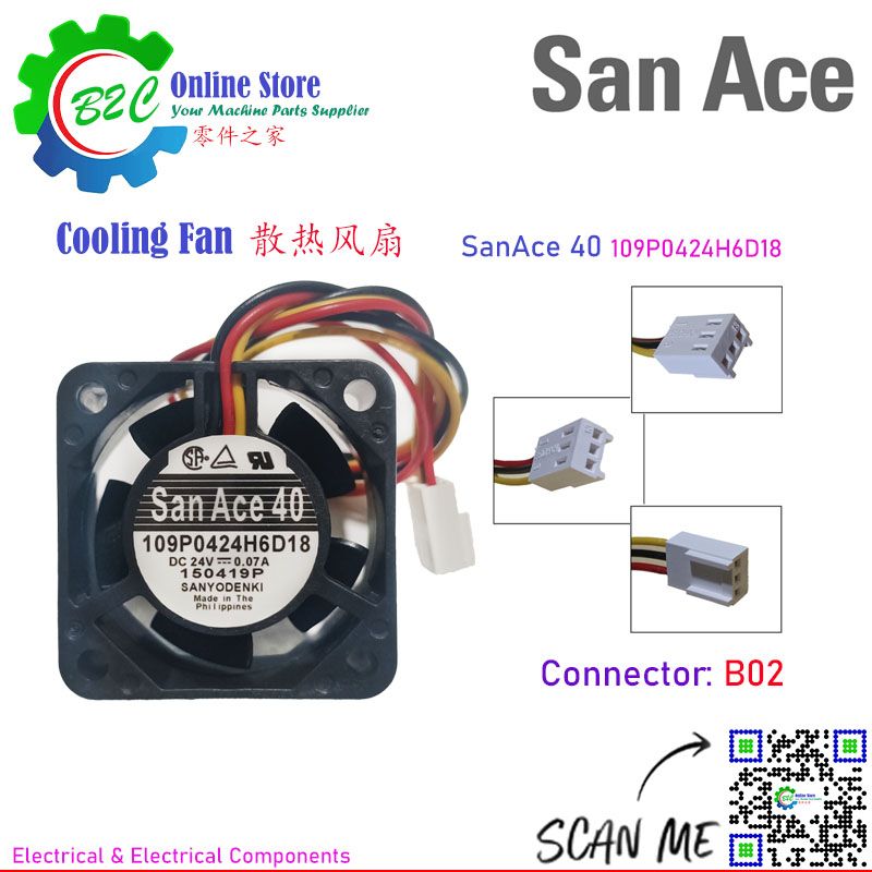 San Ace 109P0424H6D18 40x40mm T20mm Sanyo Denki Cooling Fan Fanuc Servo Amp Unit DC24V 0.07A 三洋 发那科 伺服器 散热 风扇