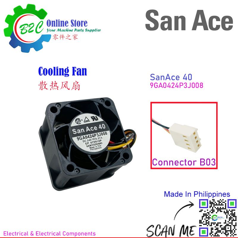 San Ace 40 9GA0424P3J008 40x40mm T28mm Sanyo Denki Cooling Fan Fanuc Servo Amp Unit DC24V 0.27A 三洋 发那科 伺服器 散热 风扇