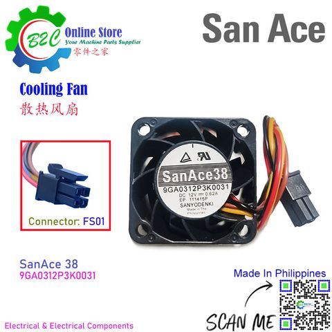 San Ace 9GA0312P3K0031 38x38mm T28mm Sanyo Denki San Ace 38 Cooling Fan Fanuc Servo Amp Unit DC12V 0.62A 9GA0312P3K003 三洋 发那科 伺服器 散热 风扇