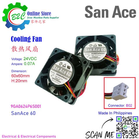 SAN ACE 9GA0624P6S001 60x60mm T20mm Sanyo Denki San Ace 38 Cooling Fan Fanuc Servo Amp Unit DC24V 0.07A 三洋 发那科 伺服器 散热 风扇