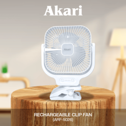 Akari ARF-5026 6" Rechargeable Clip Fan with LED Night Light 