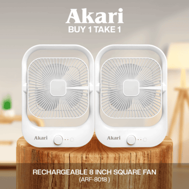 Akari ARF-8018 8" Rechargeable Square Fan with LED Light 