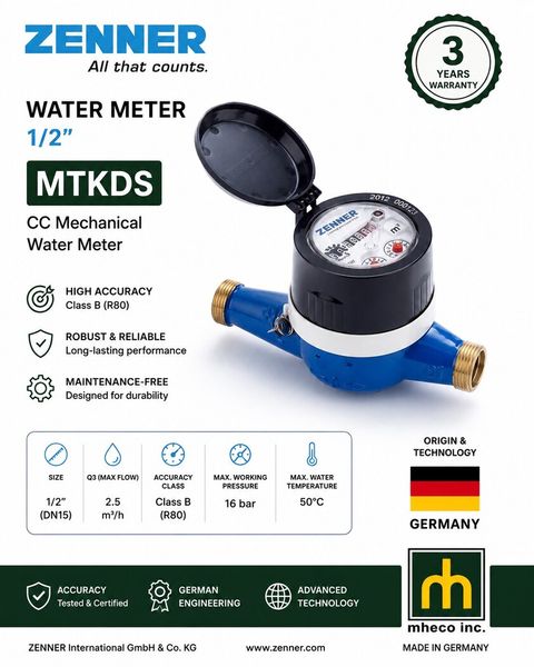 Zenner Water Meter MTKDS 1/2"
