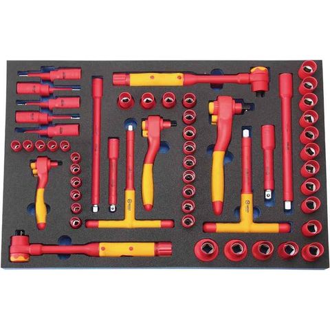 Booher 54pcs VDE 1000V Insulated 1/4" & 3/8" & 1/2" sockets Set