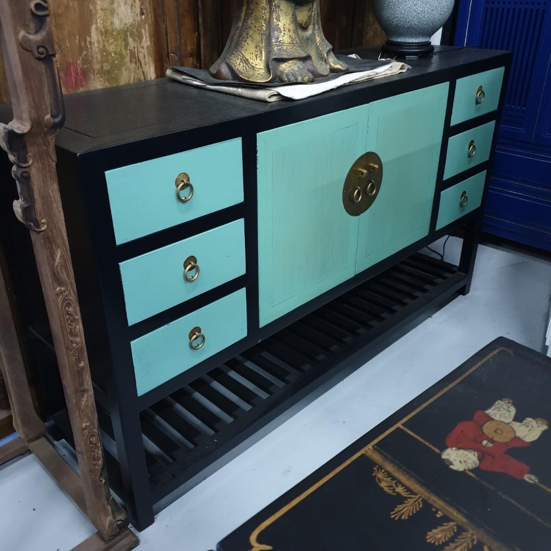 Chinese Furniture - Blue & Black TV Console / Sideboard
