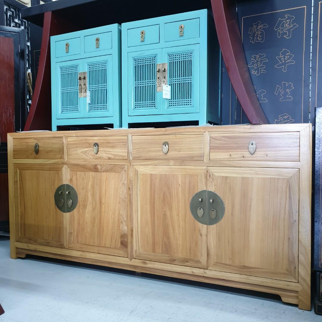 Chinese Furniture - Natural Elmwood Long Sideboard