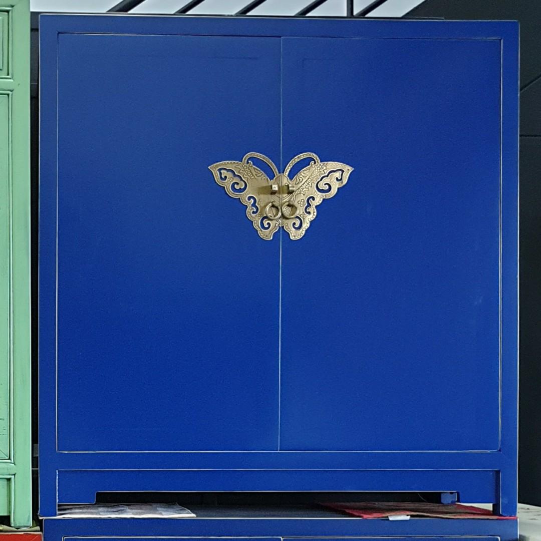 Chinese Furniture - Royal Blue Bronze Butterfly Shoe Cabinet