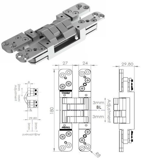 3DX-120 concealed hinges with cover plate