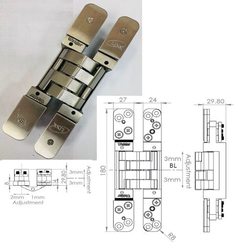 3DX-160 stainless steel concealed hinges with cover plate