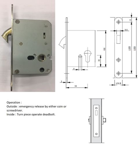 600A/50 - 50mm backset mortise hook lock