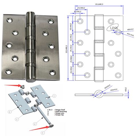 6404BB - 152x102x4mm ball bearing hinge