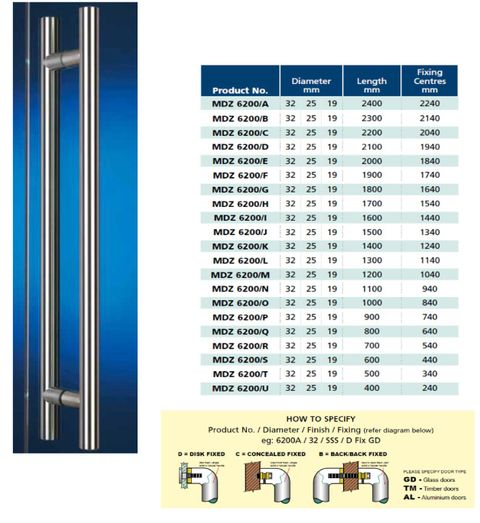 B6200 - 32mm dia "H" pull handle