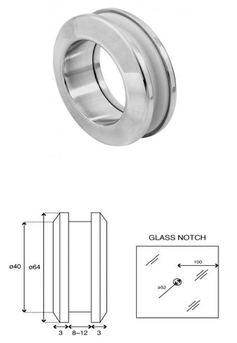 DH-711 - 64mm round recessed pull handle for glass