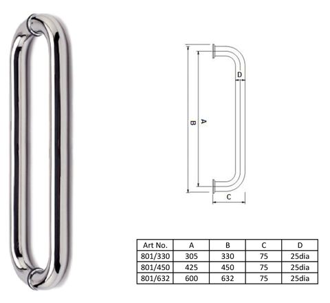 DH-801 - 32mm dia "D" design pull handle