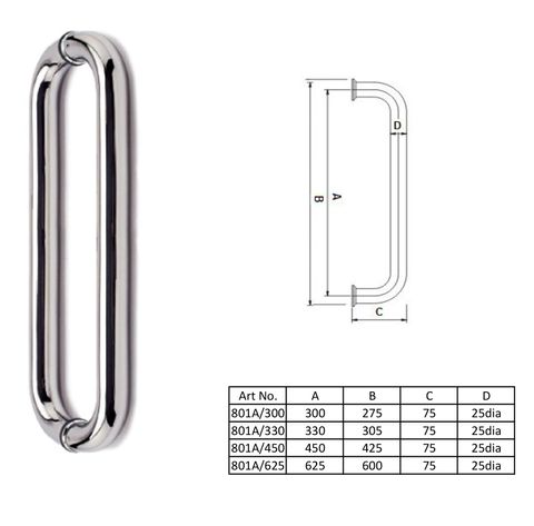 DH-801A - 25mm dia "D" design pull handle