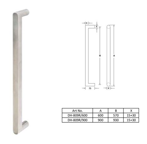 DH-809R - rectangular section "D" pull handle with round end finish