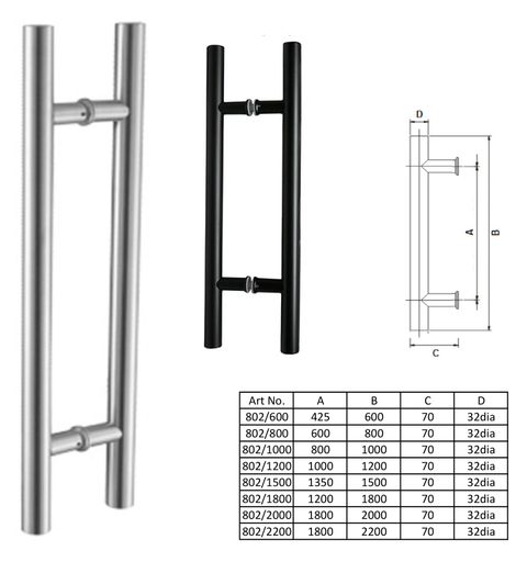 DH802 - 32mm dia "H" design pull handle