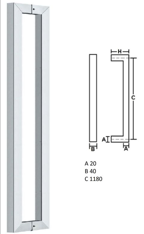 DH809/1200 - 40x20mm rectangular profile pull handle