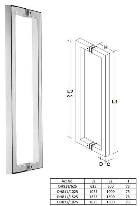 DH811 - 25x25mm square profile pull handle