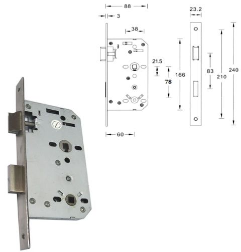 G-906PR - 60mm mortise bathroom lock