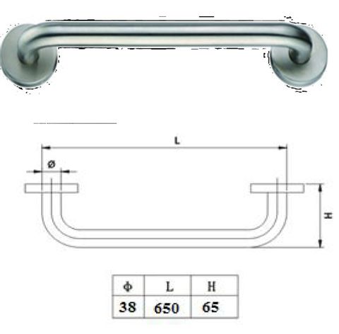 GB650 - 650x38mm SS grab bar on rose