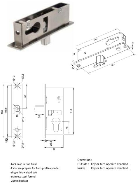 GL103A -25mm narrow dead lock