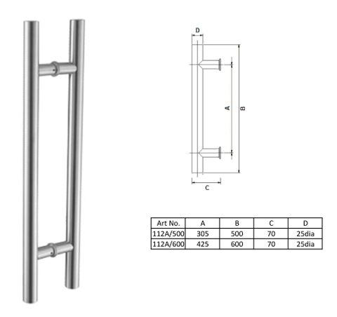 HB112A - 25mm dia "H" design pull handle