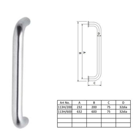 HB113H - 32mm dia "D" design pull handle