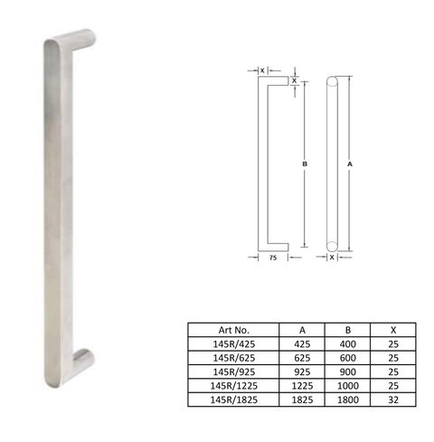 HB145R - square section "D" pull handle with round end finish