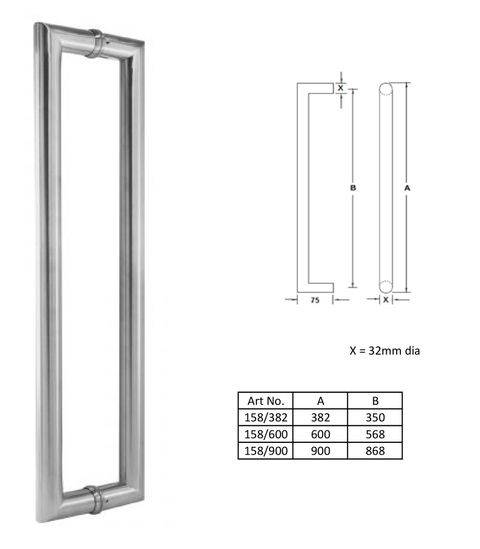 HB158 - 32mm dia pull handle, MJ profile