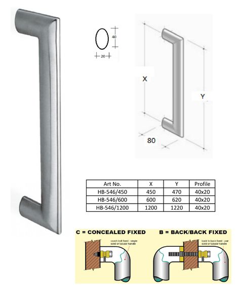 HB546 - 40x20mm elliptical profile pull handle