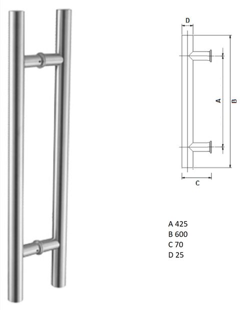 HB802A - 25mm dia "H" design pull handle