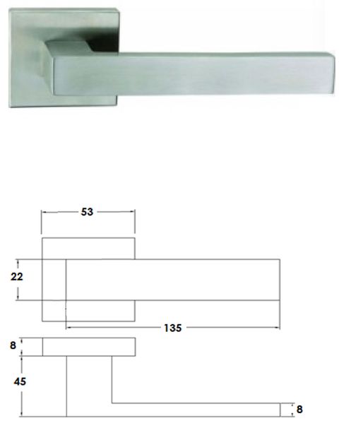 LH104REC SS lever handle on square rose