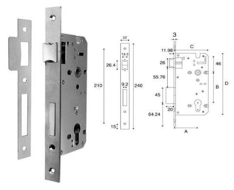 ML-100/60 - 60mm backset mortise sash lock