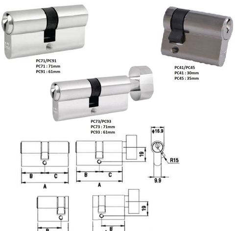 PC71/PC91 / PC41/PC45 / PC73/PC93 Dorma Cylinders