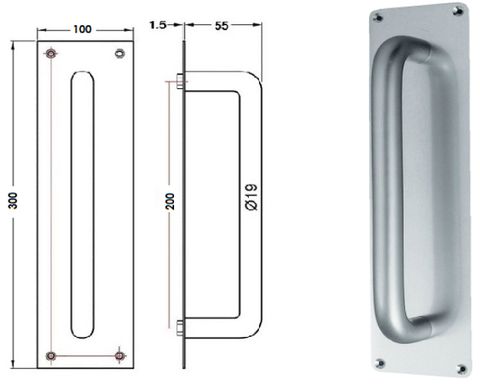 PH301 - 200x19mm dia "D" pull handle on plate