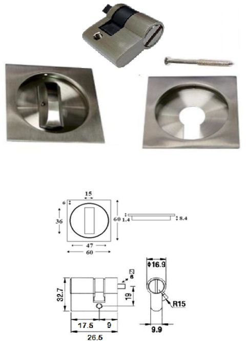 RET/Q-R - square recessed pull with turn & cylinder coin-slot