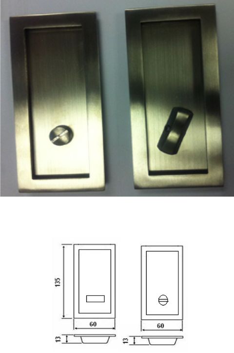 RP135-TR - rectangular recessed pull with turn & cylinder coin-slot