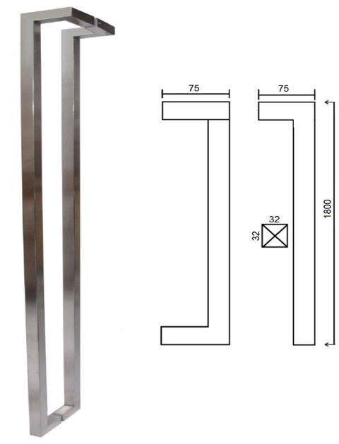 SH056/1800 - 1800x32mm square section crank pull handle