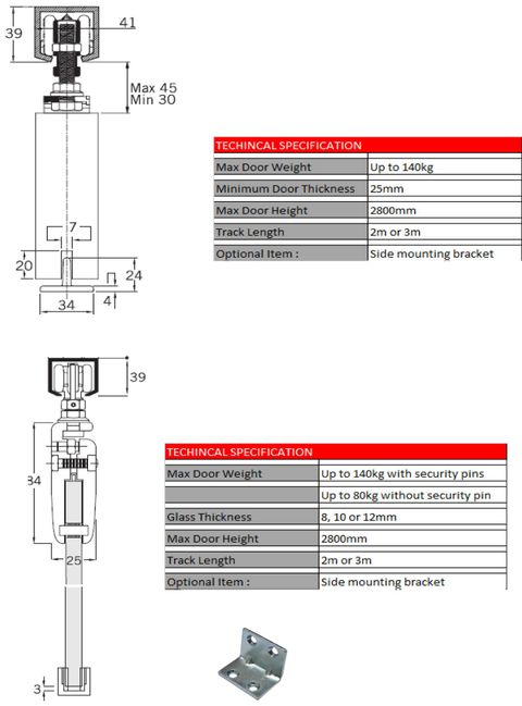 SL140 & SL140G - Sliding systems for door weight up to 140kg