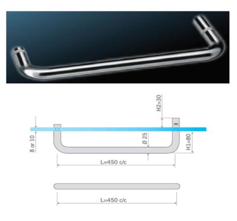 SPH100L - 450x25mm showerpull with knob