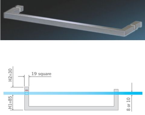 SPH400L - 450x19mm square showerpull with knob