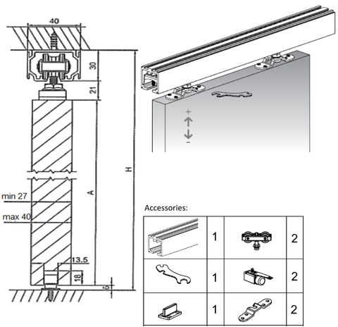 SSH-F-120 - medium duty sliding gear for timber door up to 120kg