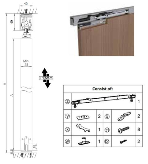 SSH-F-SB-80 - sliding system for timber with single soft brake