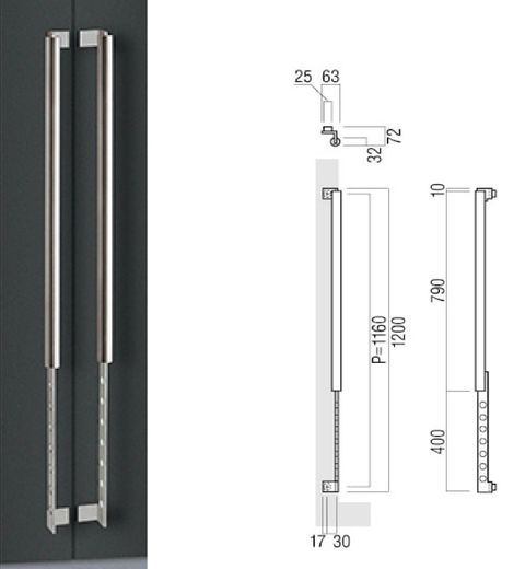 T3037-01-024 - 1200mm length pull handle