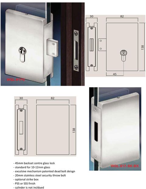 WGL-817G & WGL-817-SK-BX centre glass patch lock