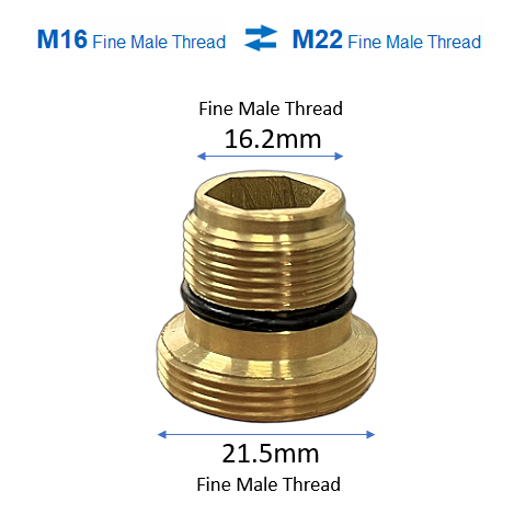 HUSKY A52-MM16MM22 (M16 x M22 Fine Male Thread  Brass Adaptor with O-ring)