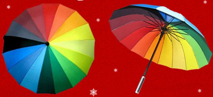16 Panels Thick Black Plated Shaft Auto Open Rainbow Umbrella (24 Inch)