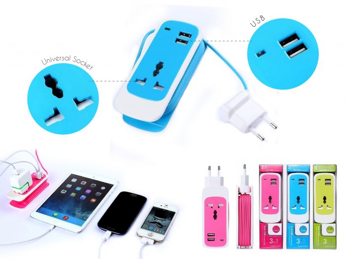 3 In One Dual USB Universal Socket