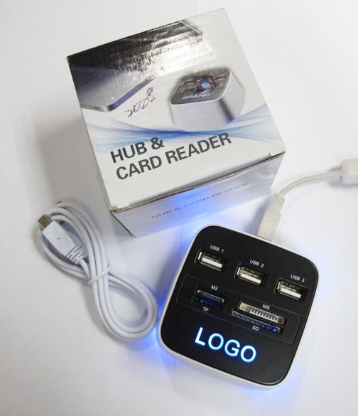 USB Hub Cum Multi Card Reader With LED Logo